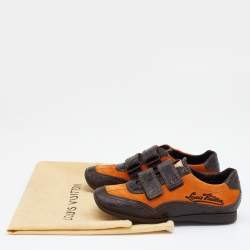Louis Vuitton Dark Brown/Orange Crocodile Leather And Suede Low Top Sneakers Size 36
