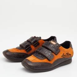 Louis Vuitton Dark Brown/Orange Crocodile Leather And Suede Low Top Sneakers Size 36