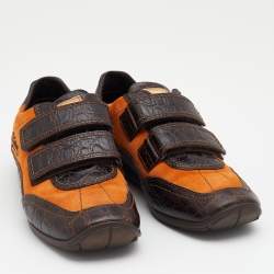 Louis Vuitton Dark Brown/Orange Crocodile Leather And Suede Low Top Sneakers Size 36