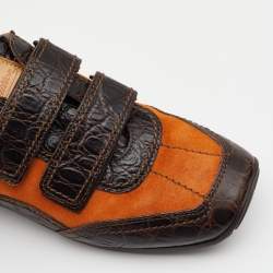 Louis Vuitton Dark Brown/Orange Crocodile Leather And Suede Low Top Sneakers Size 36