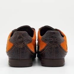 Louis Vuitton Dark Brown/Orange Crocodile Leather And Suede Low Top Sneakers Size 36