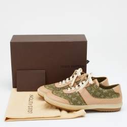 Louis Vuitton Green/Beige Monogram Denim And Leather Low Top Sneakers Size 38.5