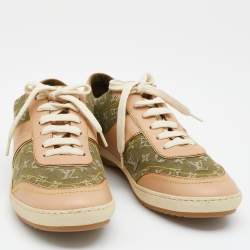 Louis Vuitton Green/Beige Monogram Denim And Leather Low Top Sneakers Size 38.5