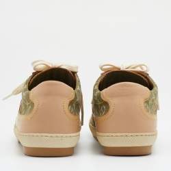 Louis Vuitton Green/Beige Monogram Denim And Leather Low Top Sneakers Size 38.5