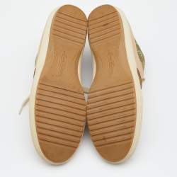 Louis Vuitton Green/Beige Monogram Denim And Leather Low Top Sneakers Size 38.5