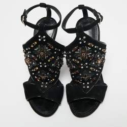 Louis Vuitton Black Suede Embellished Ankle Strap Sandals Size 35
