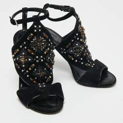 Louis Vuitton Black Suede Embellished Ankle Strap Sandals Size 35