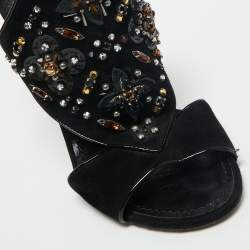 Louis Vuitton Black Suede Embellished Ankle Strap Sandals Size 35
