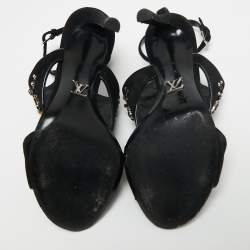 Louis Vuitton Black Suede Embellished Ankle Strap Sandals Size 35