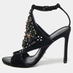 Louis Vuitton Black Suede Embellished Ankle Strap Sandals Size 35