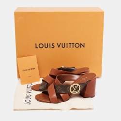 Louis Vuitton Brown Monogram Canvas And Leather Criss Cross Slide Sandals Size 38