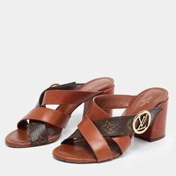 Louis Vuitton Brown Monogram Canvas And Leather Criss Cross Slide Sandals Size 38