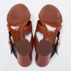 Louis Vuitton Brown Monogram Canvas And Leather Criss Cross Slide Sandals Size 38
