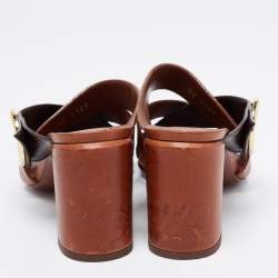 Louis Vuitton Brown Monogram Canvas And Leather Criss Cross Slide Sandals Size 38