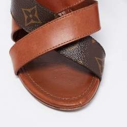 Louis Vuitton Brown Monogram Canvas And Leather Criss Cross Slide Sandals Size 38