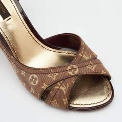 مملوكة مسبقًا Louis Vuitton Brown/Beige Mini Lin Canvas And Patent Leather D'orsay Open Toe Pumps Size 37