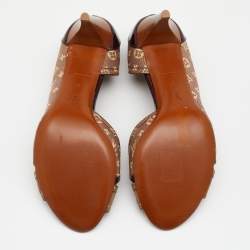 مملوكة مسبقًا Louis Vuitton Brown/Beige Mini Lin Canvas And Patent Leather D'orsay Open Toe Pumps Size 37