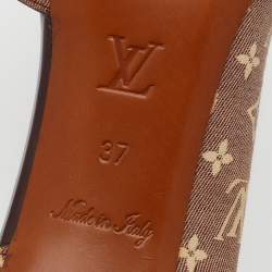 مملوكة مسبقًا Louis Vuitton Brown/Beige Mini Lin Canvas And Patent Leather D'orsay Open Toe Pumps Size 37