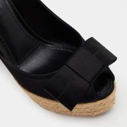 Pre Owned Louis Vuitton Black Suede Bow Detail Espadrille Peep Toe Platform Pumps Size 37