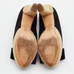 Pre Owned Louis Vuitton Black Suede Bow Detail Espadrille Peep Toe Platform Pumps Size 37