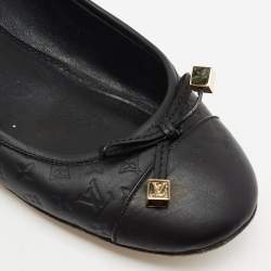 Pre Owned Louis Vuitton Black Monogram Embossed Leather Debbie Bow Ballet Flats Size 41