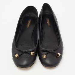 Pre Owned Louis Vuitton Black Monogram Embossed Leather Debbie Bow Ballet Flats Size 41