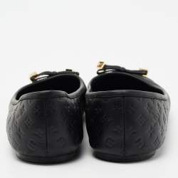 Pre Owned Louis Vuitton Black Monogram Embossed Leather Debbie Bow Ballet Flats Size 41