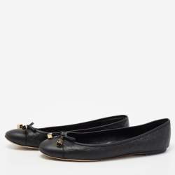 Pre Owned Louis Vuitton Black Monogram Embossed Leather Debbie Bow Ballet Flats Size 41