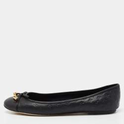 Pre Owned Louis Vuitton Black Monogram Embossed Leather Debbie Bow Ballet Flats Size 41