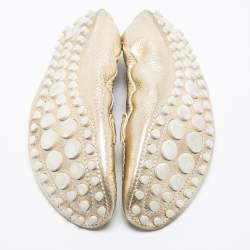 Pre Owned Louis Vuitton Metallic Gold Leather Bow Scrunch Slip On Loafers Size 41