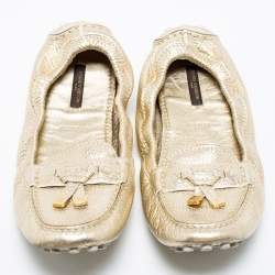 Pre Owned Louis Vuitton Metallic Gold Leather Bow Scrunch Slip On Loafers Size 41
