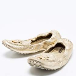 Pre Owned Louis Vuitton Metallic Gold Leather Bow Scrunch Slip On Loafers Size 41