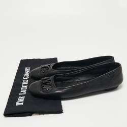 Pre Owned Louis Vuitton Black Leather Logo Embellished Ballet Flats Size 41