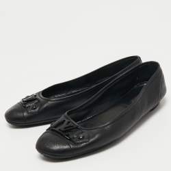 Pre Owned Louis Vuitton Black Leather Logo Embellished Ballet Flats Size 41