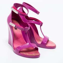 Louis Vuitton Purple Rubber Ankle-Strap Wedge Sandals Size 37