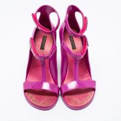 Louis Vuitton Purple Rubber Ankle-Strap Wedge Sandals Size 37