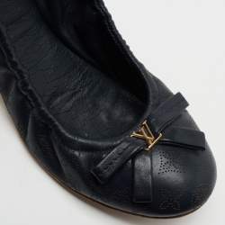 Pre Owned حذاء باليرينا فلات لوي فيتون سكرانش جلد ماهينا أزرق بفيونكة مقاس 38