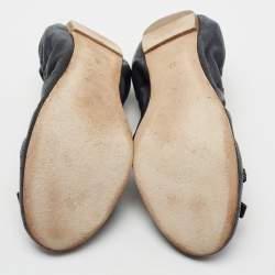 Pre Owned حذاء باليرينا فلات لوي فيتون سكرانش جلد ماهينا أزرق بفيونكة مقاس 38