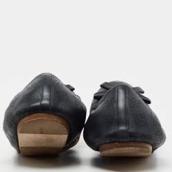 Pre Owned حذاء باليرينا فلات لوي فيتون سكرانش جلد ماهينا أزرق بفيونكة مقاس 38