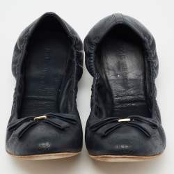 Pre Owned حذاء باليرينا فلات لوي فيتون سكرانش جلد ماهينا أزرق بفيونكة مقاس 38