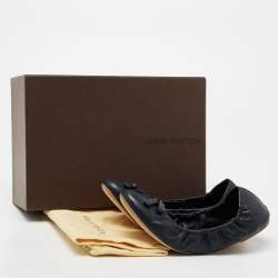 Pre Owned حذاء باليرينا فلات لوي فيتون سكرانش جلد ماهينا أزرق بفيونكة مقاس 38