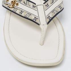 Louis Vuitton White Monogram Canvas And Leather Thong Flats Size 38.5