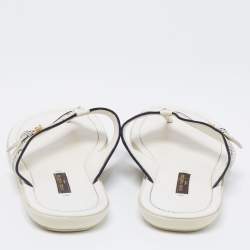 Louis Vuitton White Monogram Canvas And Leather Thong Flats Size 38.5