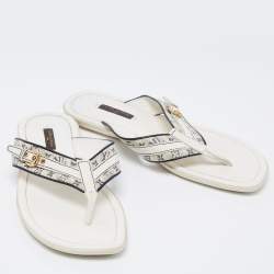 Louis Vuitton White Monogram Canvas And Leather Thong Flats Size 38.5