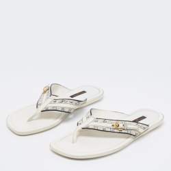 Louis Vuitton White Monogram Canvas And Leather Thong Flats Size 38.5