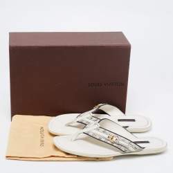 Louis Vuitton White Monogram Canvas And Leather Thong Flats Size 38.5