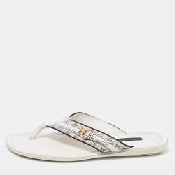 Louis Vuitton White Monogram Canvas And Leather Thong Flats Size 38.5