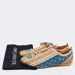 Louis Vuitton Blue/Beige Monogram Denim and Crocodile Impulsion Sneakers Size 37.5