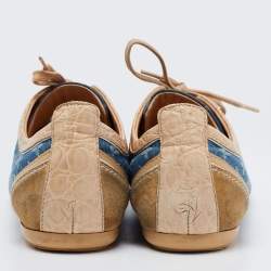Louis Vuitton Blue/Beige Monogram Denim and Crocodile Impulsion Sneakers Size 37.5