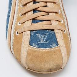 Louis Vuitton Blue/Beige Monogram Denim and Crocodile Impulsion Sneakers Size 37.5